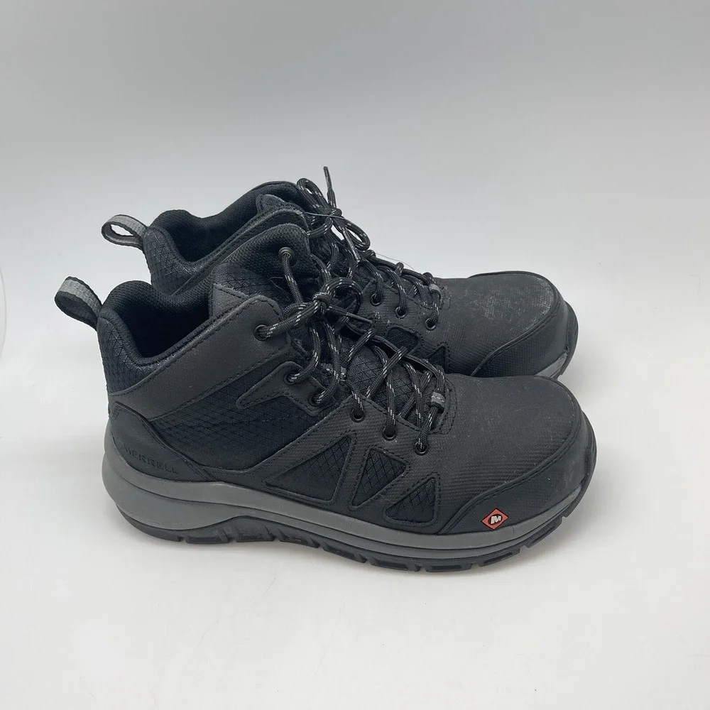 Merrell Boots Mens 6.5 Fullbench Speed Mid‎ J003319 Black Workwear Safety Toe